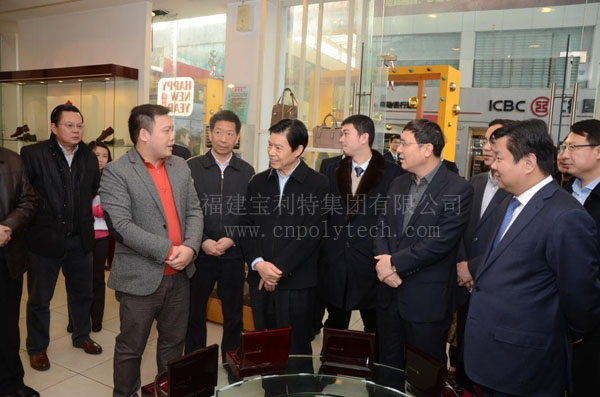 商务部副部长钟山视察圣地·狮岭(国际)皮革皮具城内商户——福建宝利特集团讯（PU、PVC人造革合成革制革）